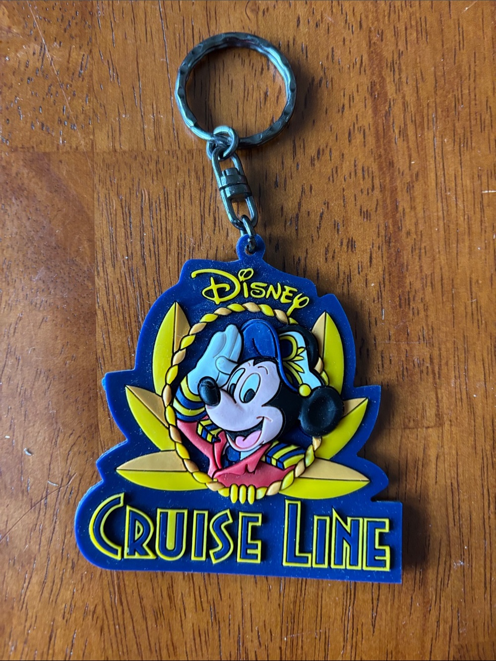 Vintage Disney Mickey Mouse Blue and Yellow Cruise Line Rubber Keychain